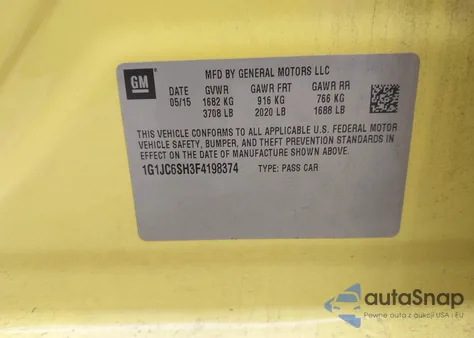 2015 Chevrolet Sonic Lt Auto from USA, damaged, VIN 1G1JC6SH3F4198374